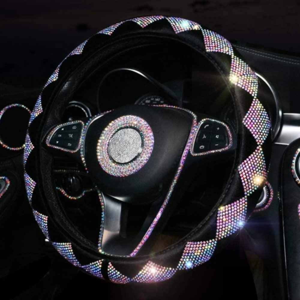 15" Bling Steering Wheel Cover, Steering Wheel Covers for Women with Bling
